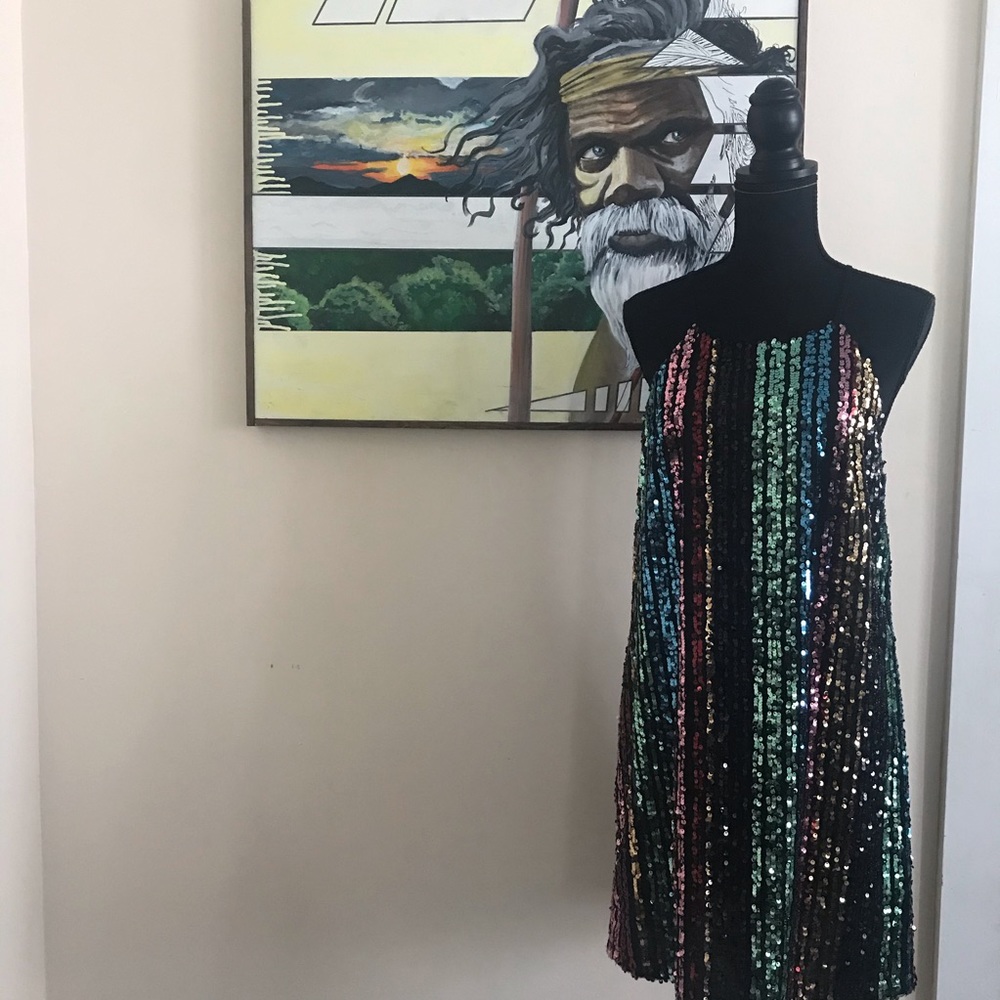 Multi color strappy sequin dress